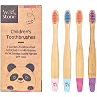 Wild &amp- Stone | Cepillo de dientes de bambú orgánico para niños | Paquete de 4 colores dulces | Cerdas de fibra blanda…